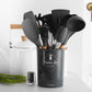 silicone kitchenware set with wooden handle