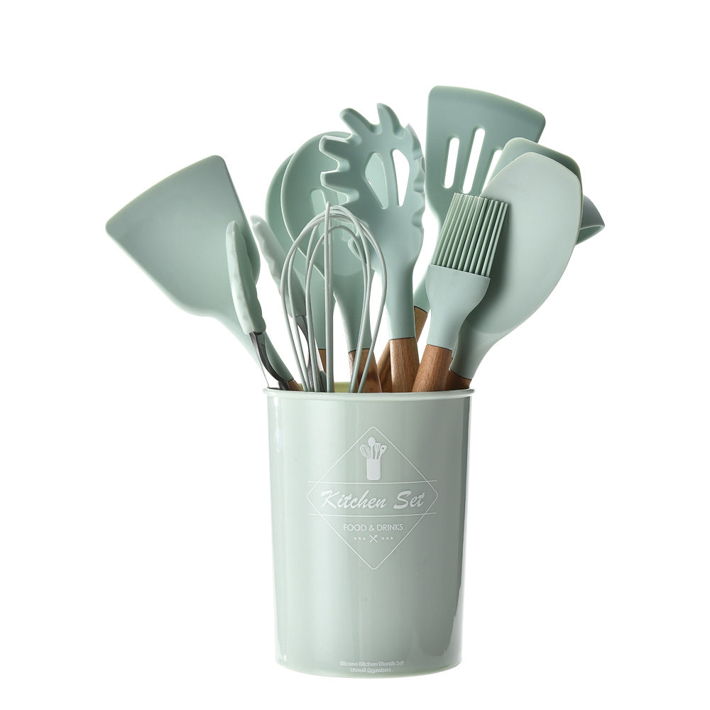 silicone kitchenware set with wooden handle