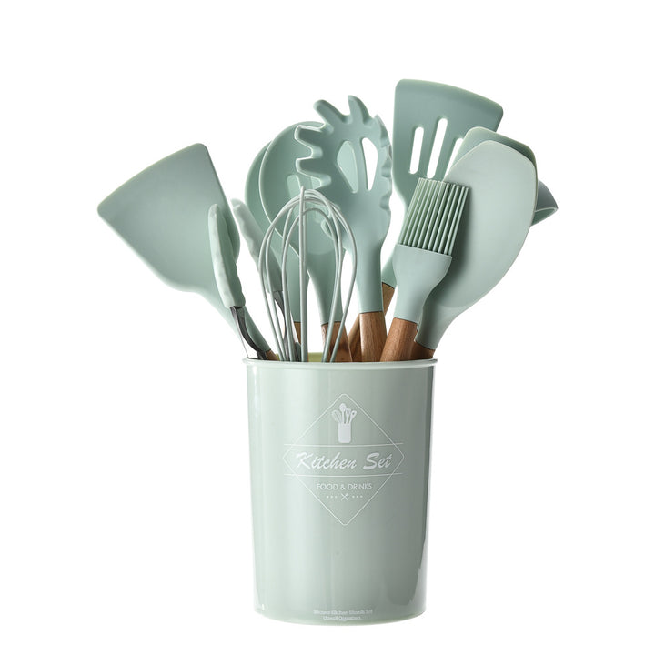 silicone kitchenware set with wooden handle