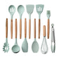 silicone kitchenware set with wooden handlesilicone kitchenware set with wooden handle