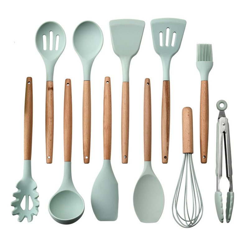 silicone kitchenware set with wooden handlesilicone kitchenware set with wooden handle