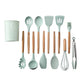 silicone kitchenware set with wooden handle