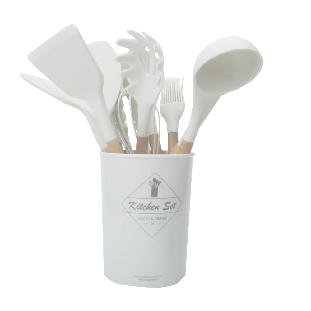 silicone kitchenware set with wooden handle