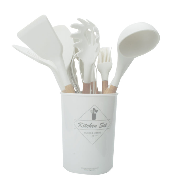 silicone kitchenware set with wooden handle