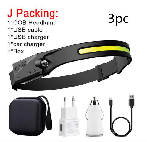 cob led induction headlamp usb rechargeable