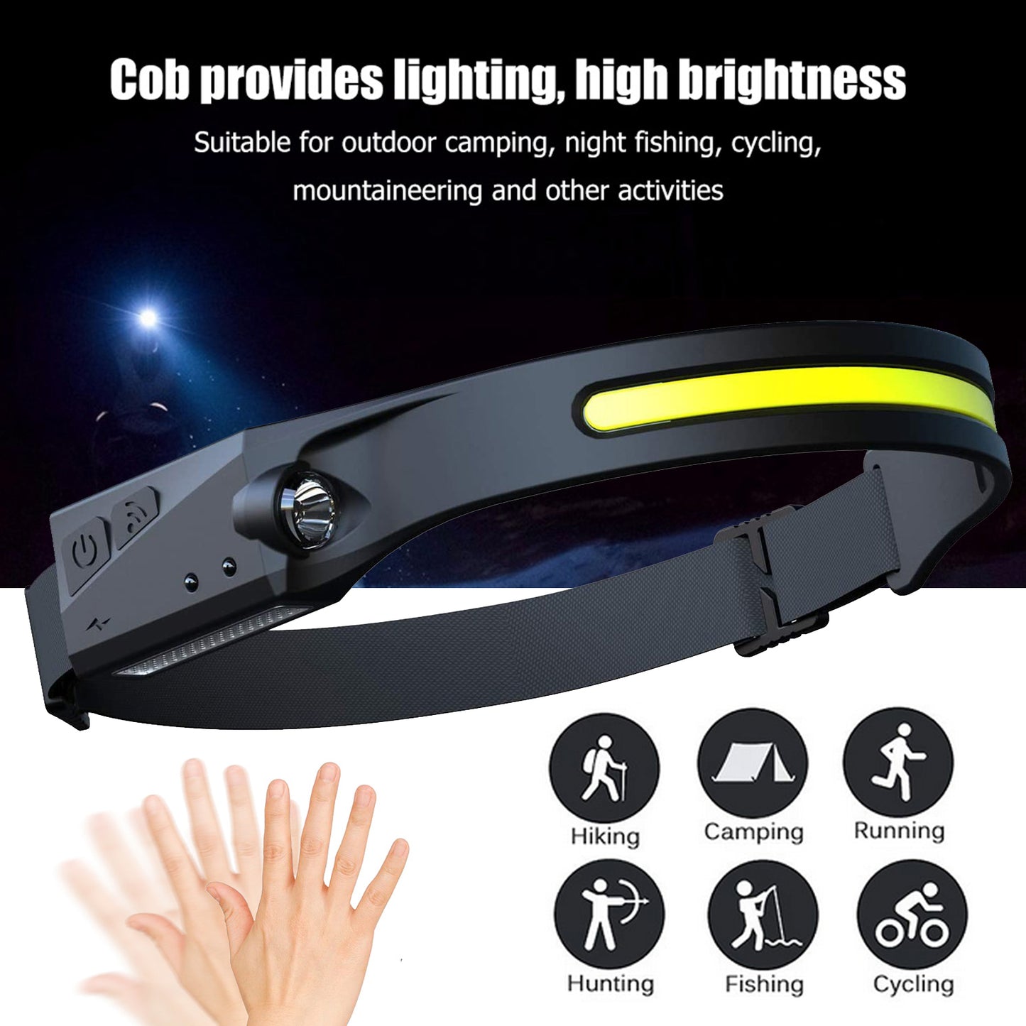 cob led induction headlamp usb rechargeable