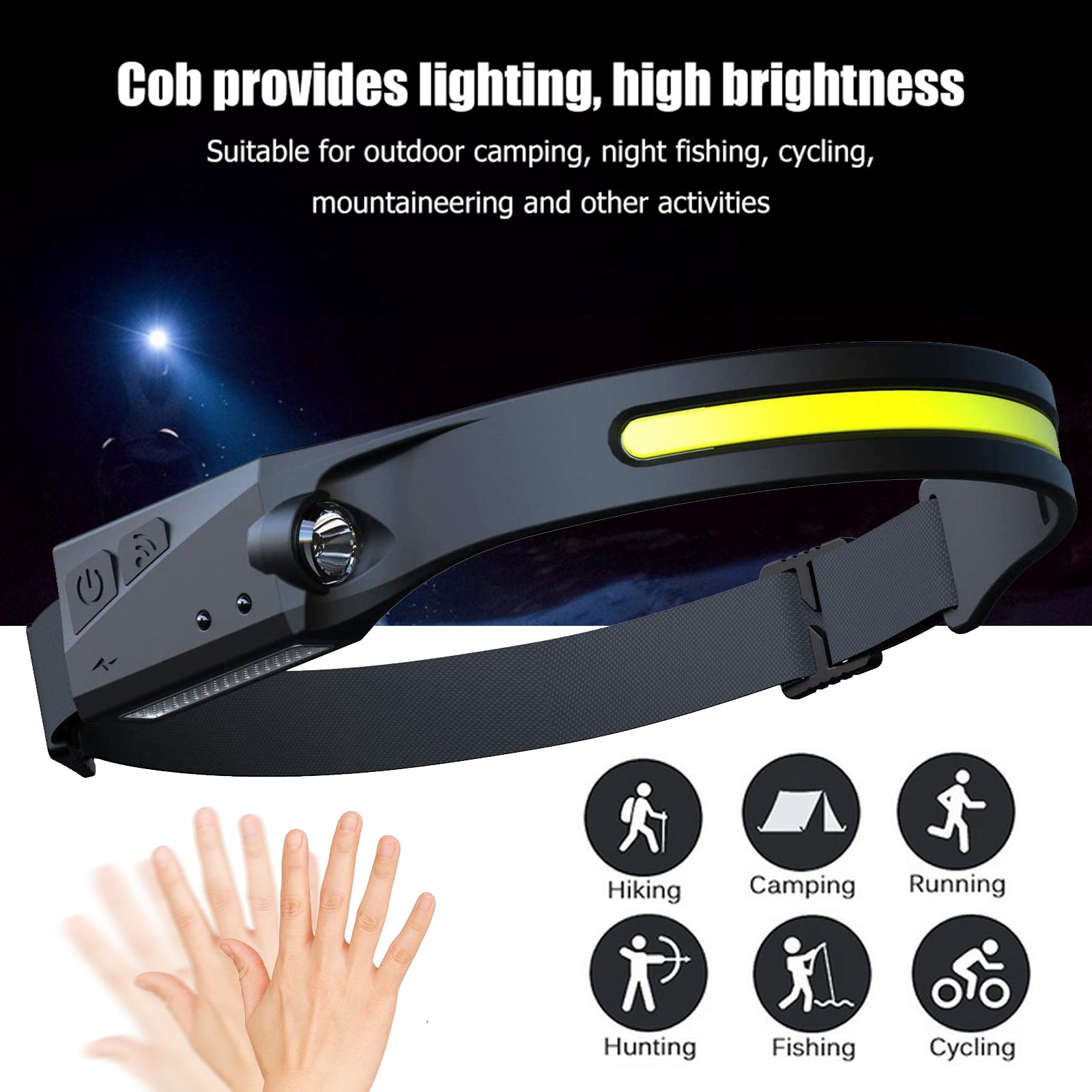 cob led induction headlamp usb rechargeable