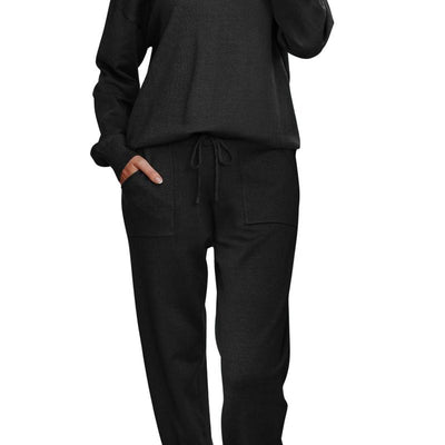 Cozy Up in Style: Women's Long Sleeve Knit Loungewear Set with Jogger Pants