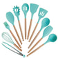 silicone kitchenware set with wooden handle