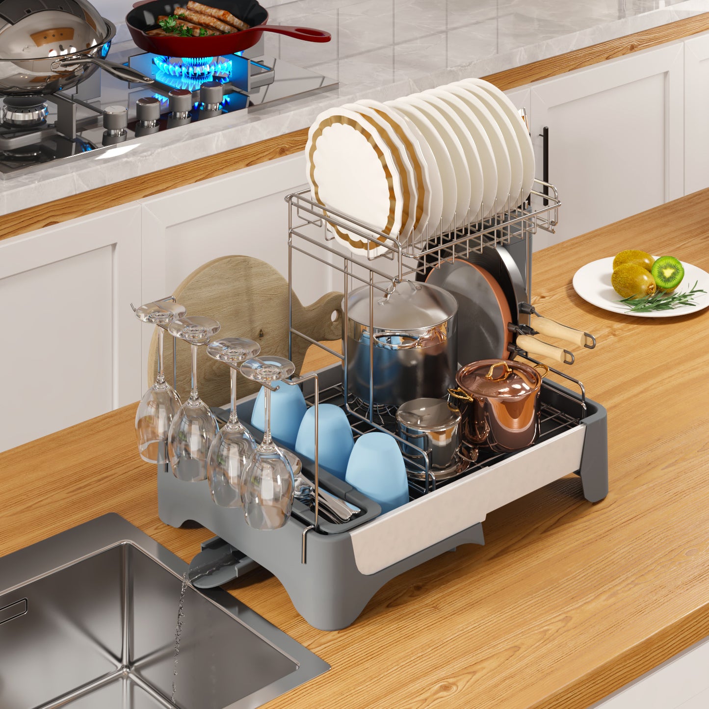 multi-function dish rack kitchen organizer