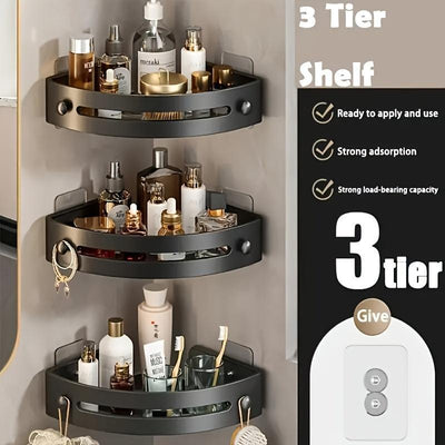 Maximize Your Shower Space with the 3-Pack Black Triangle Shower Caddy - Durable 3-Tier Corner Shelves for Easy Organization!