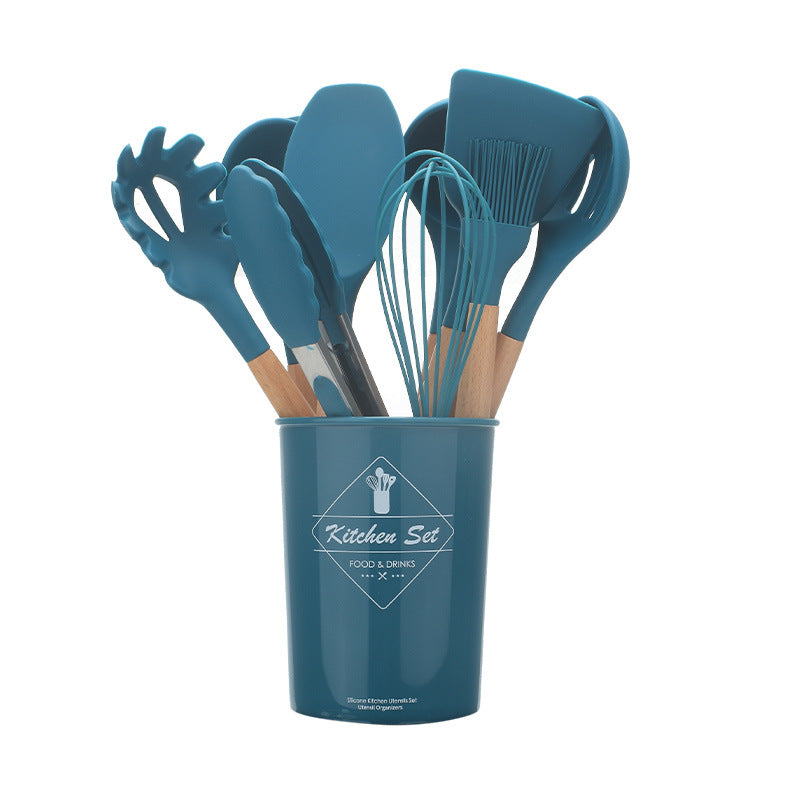 silicone kitchenware set with wooden handle