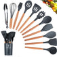 silicone kitchenware set with wooden handle