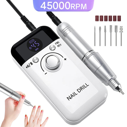 45000RPM Nail Drill Machine With Low Noise Portable Nail Drill Machine Rechargeable Nail Sander File For Manicure Salon Tool