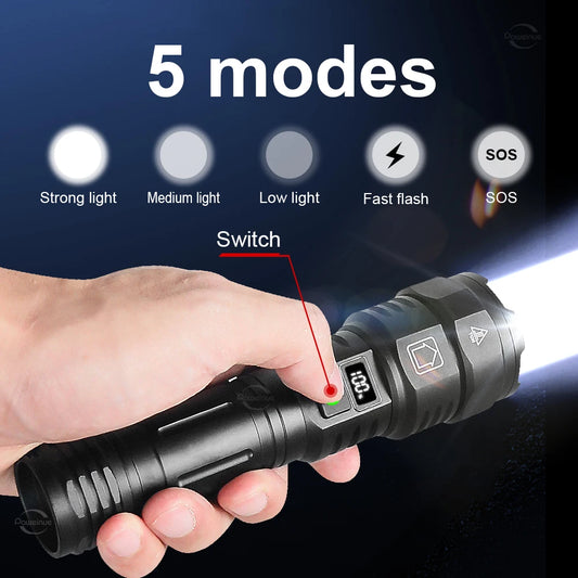 2024 Most Powerful Flashlight Super Bright Rechargeable Led Torch 6000000LM Long RangeTactical Flashlights Zoom Camping Lantren