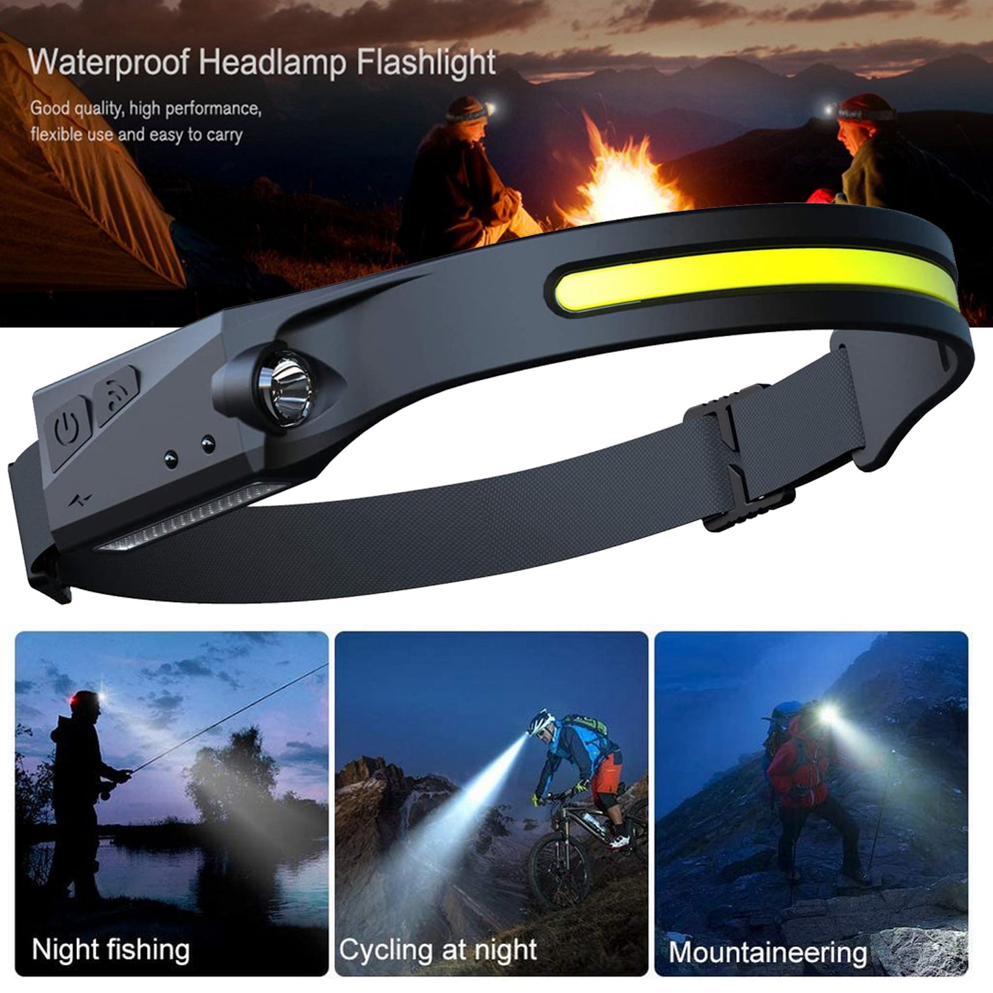 cob led induction headlamp usb rechargeable