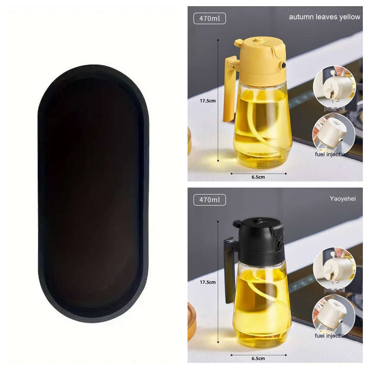 Olive Oil Sprayer Dispenser 470ML Glass Bottle for Cooking with spray function and two color options.
