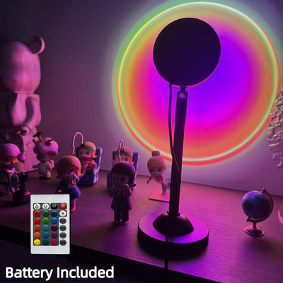 Transform Your Space with the Fall Sunset Lamp Projector - 180° Adjustable RGB Mood Light with Remote Control and Battery Included for the Ultimate Ambiance!
